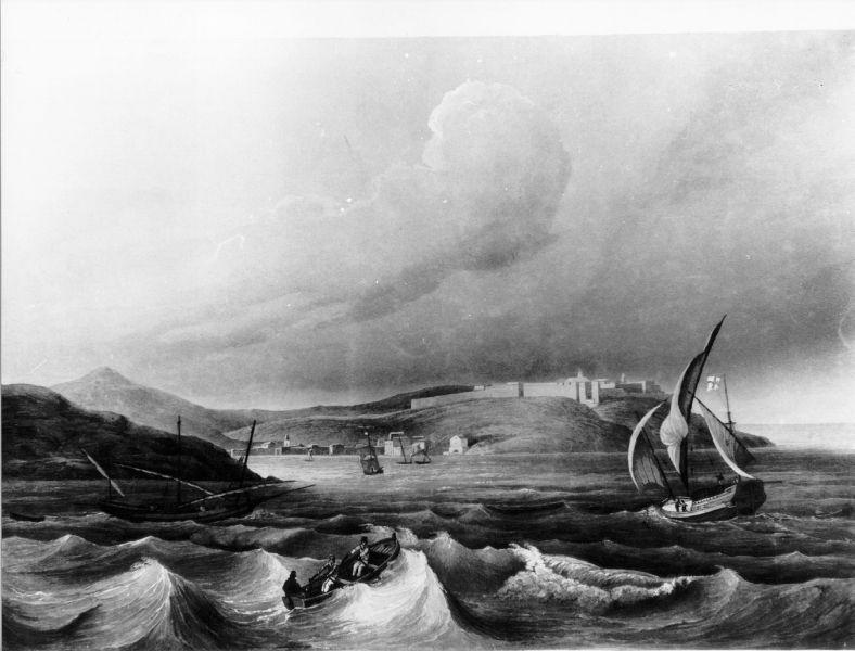 Vue generale de Porto Longone, veduta dell'Isola d'Elba (stampa) di De Forbin Auguste, Bentley Charles (secondo quarto sec. XIX)