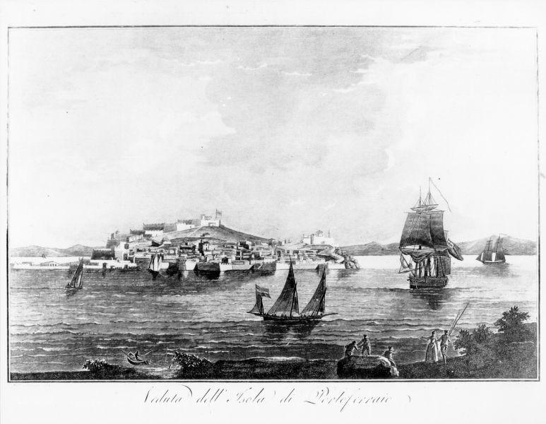 Veduta dell'Isola di Portoferraio, veduta dell'Isola d'Elba (stampa) di Terreni Antonio, Pera Giovanni (primo quarto sec. XIX)