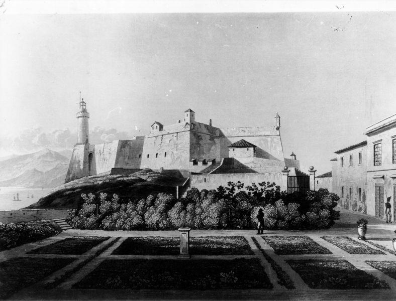 Vue du Fort de Portoferraio et de la Maison du Governeur, veduta dell'Isola d'Elba (stampa) di De Forbin Auguste, Fielding Copley, Fielding Thales (secondo quarto sec. XIX)