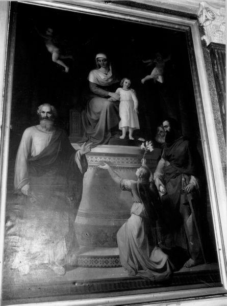 Presentazione di Maria Vergine al tempio, Maria Vergine Bambina con Sant'Anna, San pietro, San Paolo e un angelo (dipinto) di Servolini Benedetto (sec. XIX)