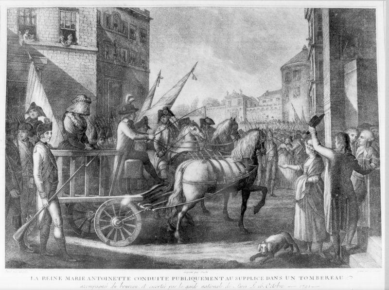 La Reine Merie Antoniette conduite publiquement au supplice dans un tomberau, storie della vita di Maria Antonietta (stampa) di Lasinio Carlo (sec. XVIII)