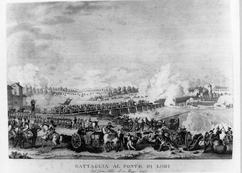 Battaglia al Ponte di Lodi, scena di battaglia (stampa) di Vernet Carle (sec. XVIII)