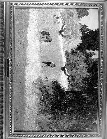 CONTADINI NEI CAMPI DI GRANO, paesaggio (dipinto) di Cecconi Alberto (sec. XX)