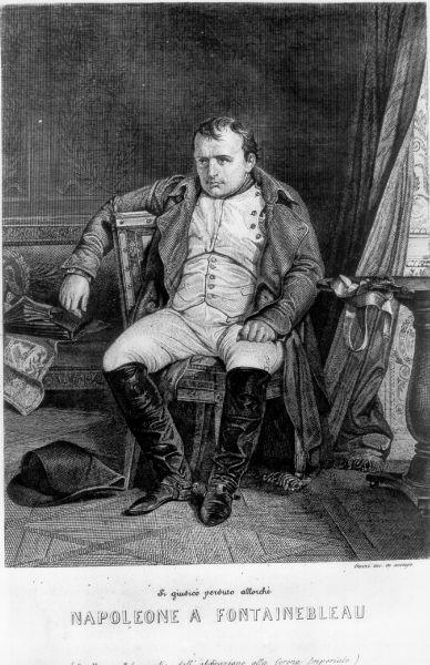 Napoleone a Fointanebleau, ritratto di Napoleone (stampa) di Delaroche Paul, Guzzi Giuseppe, Ruotte Louis Charles (secondo quarto sec. XIX)