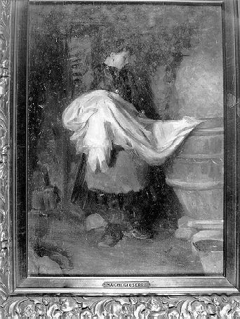 DONNA CON IL LENZUOLO BIANCO (dipinto) di Magni Giuseppe (primo quarto sec. XX)