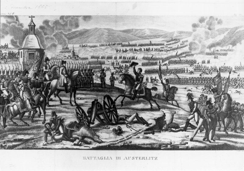 Battaglia di Austerlitz, scena di battaglia (stampa) - ambito francese (sec. XIX)