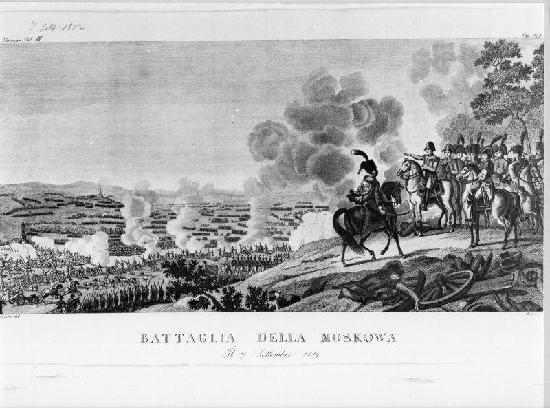 Battaglia della Moskowa il 7 settembre 1812, scena di battaglia (stampa) di Boccha, Migliavacca Innocenzo (sec. XIX)