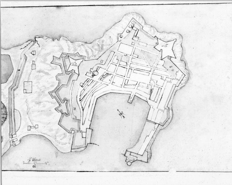 pianta della darsena di Portoferraio (disegno) - ambito italiano (secc. XVI/ XVII)