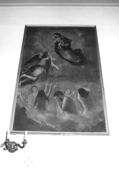 MADONNA CON BAMBINO CHE INTERCEDE PER LE ANIME DEL PURGATORIO (dipinto) - ambito italiano (sec. XIX)