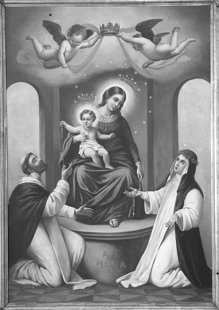 Madonna del rosario con san Domenico e santa Caterina da Siena (stampa) - ambito toscano (fine/inizio secc. XIX/ XX)
