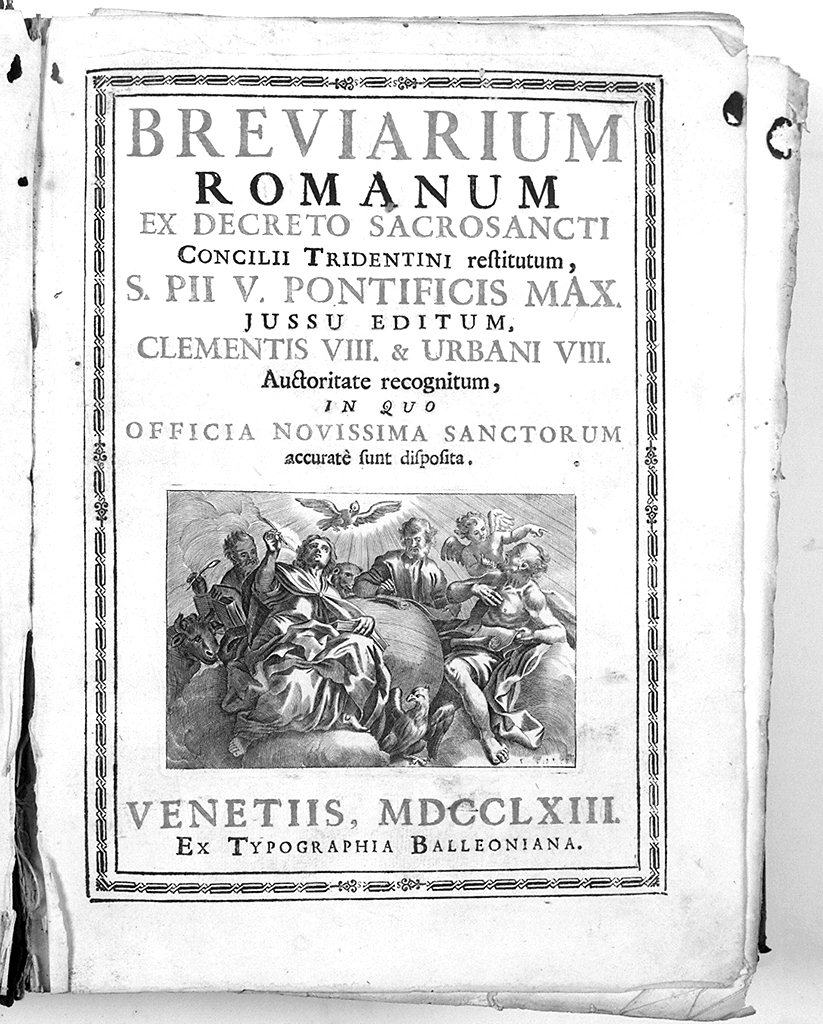 Quattro Evangelisti ispirati dai loro simboli e Colomba dello Spirito Santo (stampa) - ambito italiano (sec. XVIII)