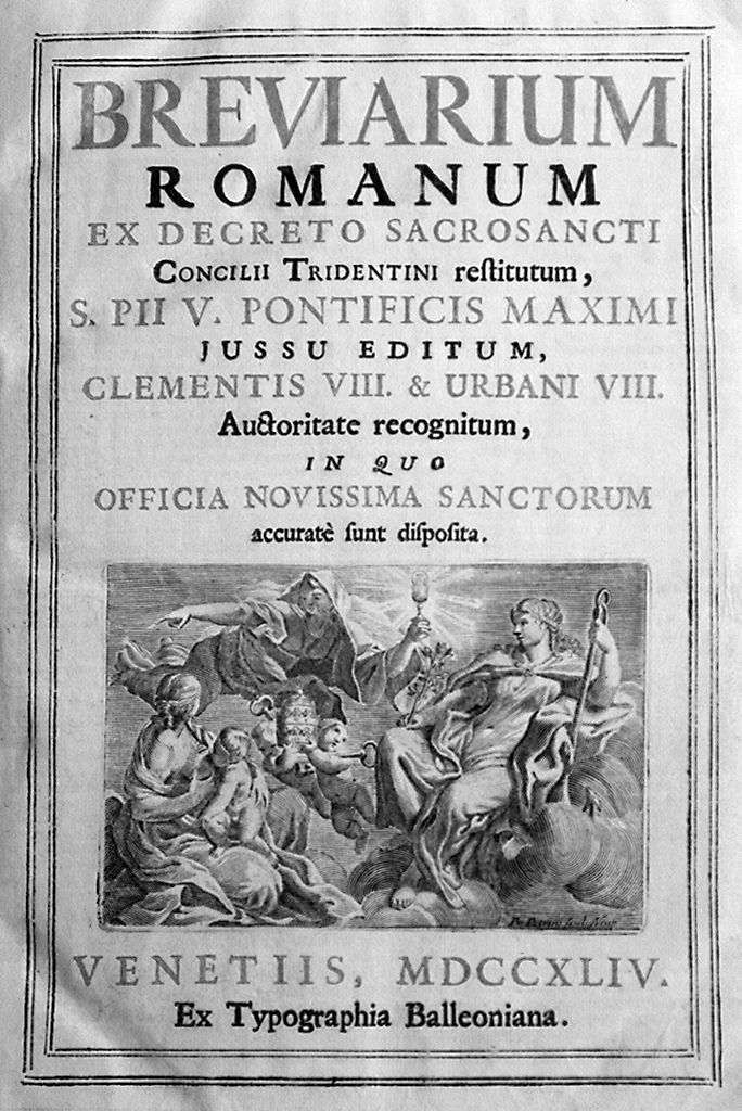 Tre Virtù teologali con i simboli del papato (stampa) di Petrini Paolo (sec. XVIII)