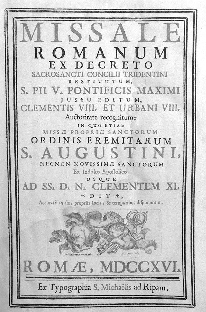 angeli con insegne papali: tiara e chiavi (stampa) di De Rossi Girolamo II detto Girolamo II de Rubeis, Ghezzi Pietro Leone (sec. XVIII)