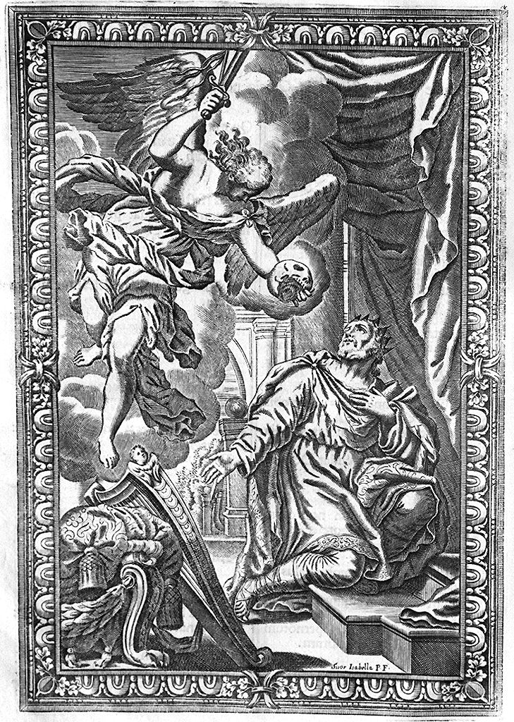 angelo con i simboli delle tre punizioni appare a David ed episodi della vita di Cristo (stampa, serie) di Piccini Elisabetto detta Suor Isabella (sec. XVIII)
