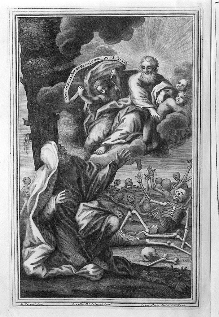 Ezechiele ha la visione della valle delle ossa inaridite (stampa) di Salvioni Rosalba Maria, Passeri Giuseppe (sec. XVIII)