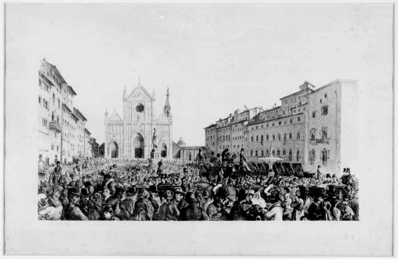 veduta di piazza S. Croce a Firenze (stampa) di Giani Giovanni (sec. XIX)