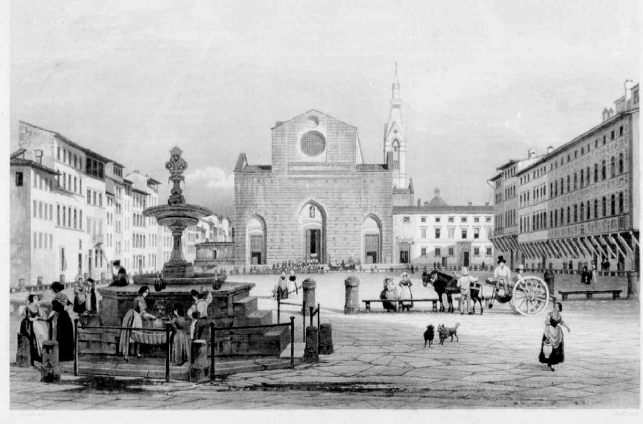 veduta di piazza S. Croce a Firenze (stampa) di Ruff Johannes, Corrodi Salomone (sec. XIX)