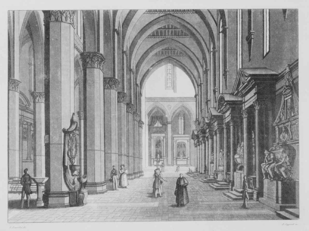 interno della chiesa di S. Croce a Firenze (stampa) - ambito fiorentino (sec. XIX)