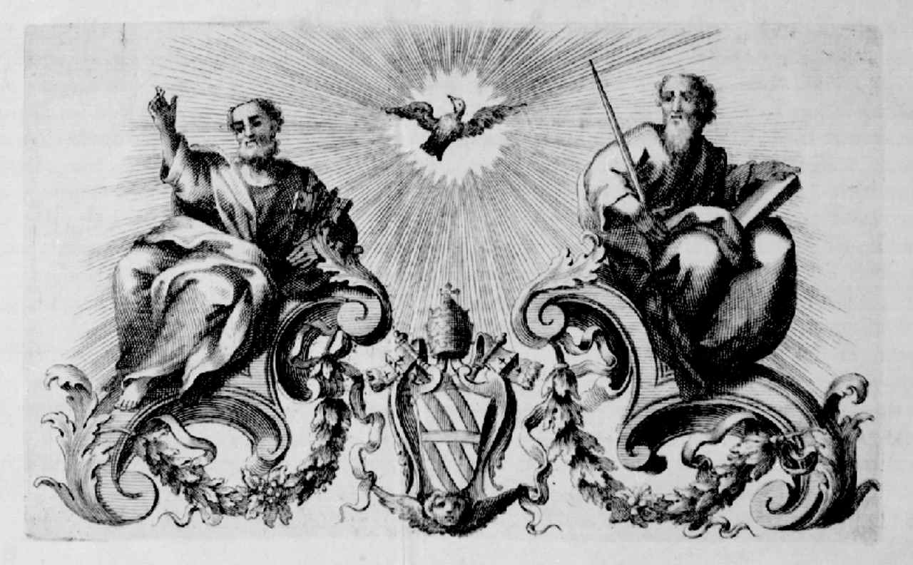 episodi della vita di Cristo, santi e stemma papale di Clemente XII (stampa, serie) - ambito italiano (secc. XVII/ XVIII)