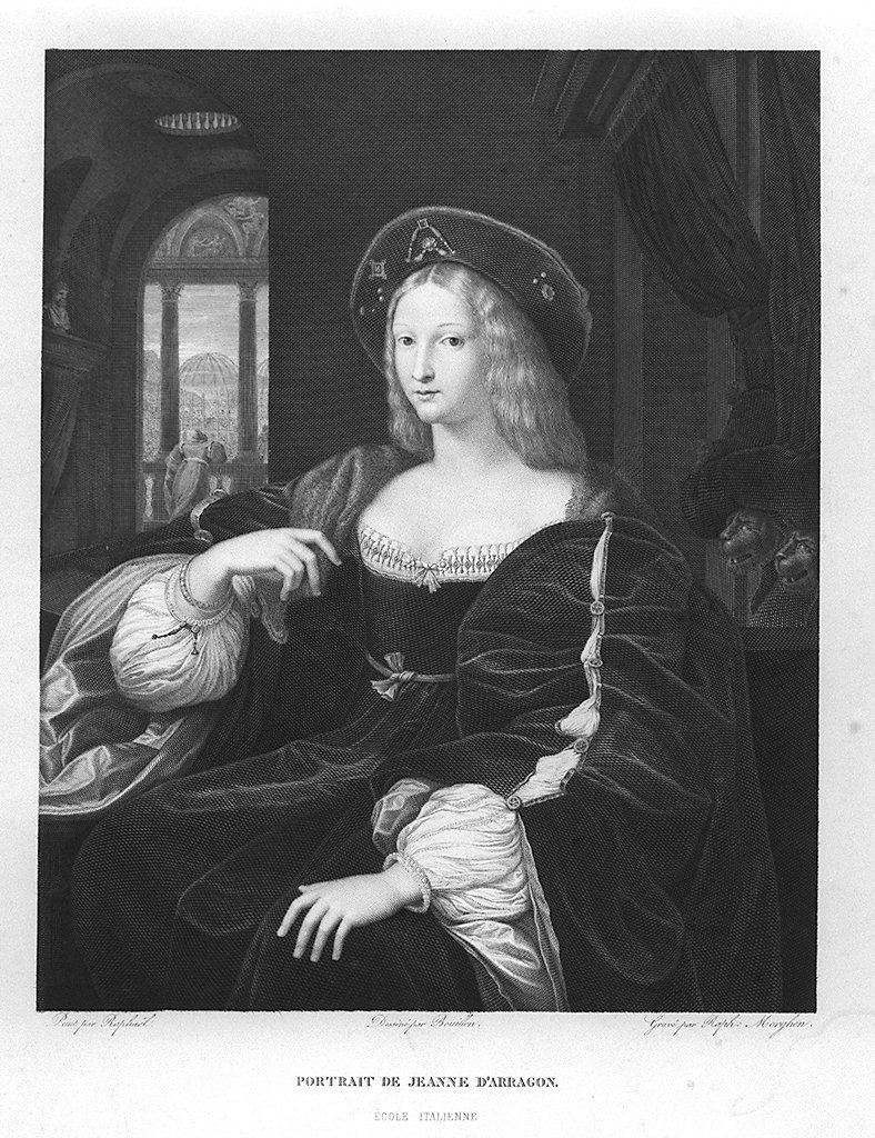 ritratto di Giovanna d'Aragona (stampa) di Morghen Raffaello, Bouillon Pierre, Sanzio Raffaello detto Raffaello (bottega) (sec. XIX)