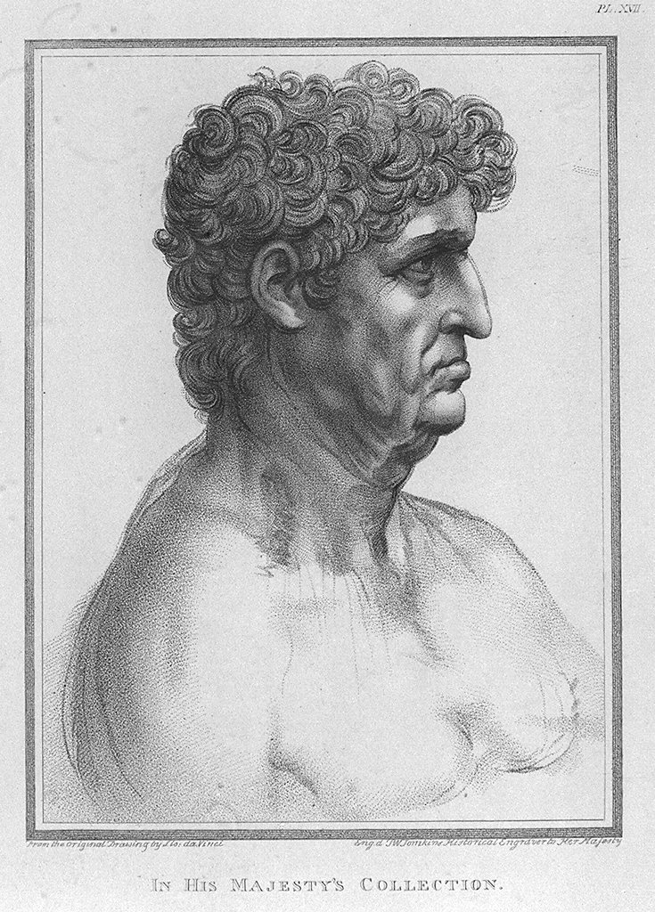 busto maschile di profilo (stampa, elemento d'insieme) di Tomkins Peltro William, Leonardo da Vinci (sec. XIX)