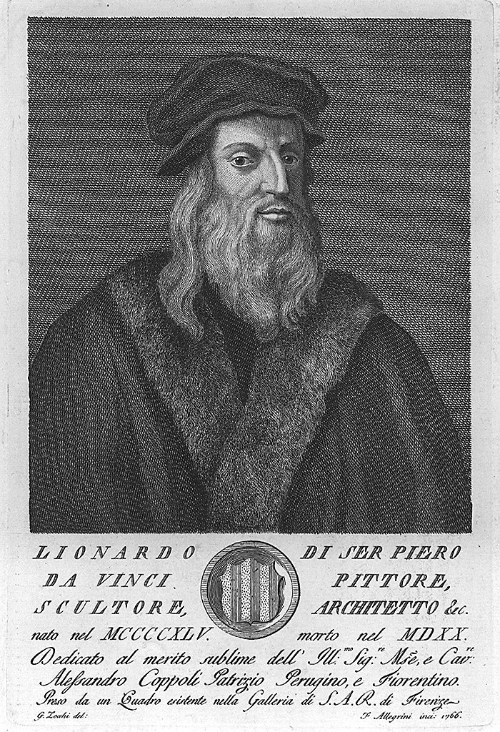 ritratto di Leonardo da Vinci (stampa) di Allegrini Francesco, Zocchi Giuseppe (sec. XVIII)