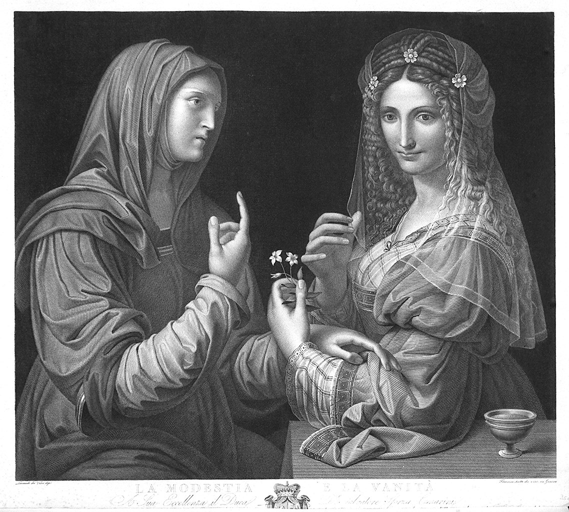 Modestia e Vanità (stampa smarginata) di Scotto Francesco, Luini Bernardino (secc. XVIII/ XIX)