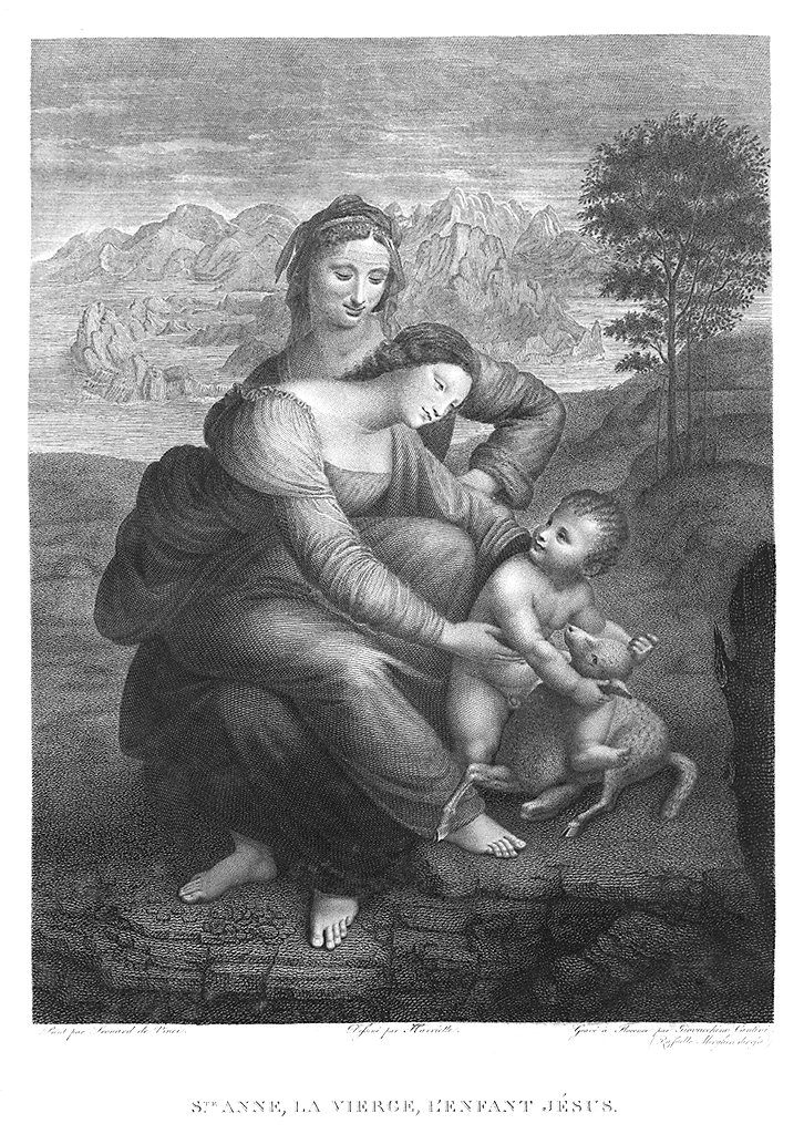 Madonna con Bambino e sant'Anna (stampa) di Cantini Giovacchino, Leonardo da Vinci (sec. XIX)
