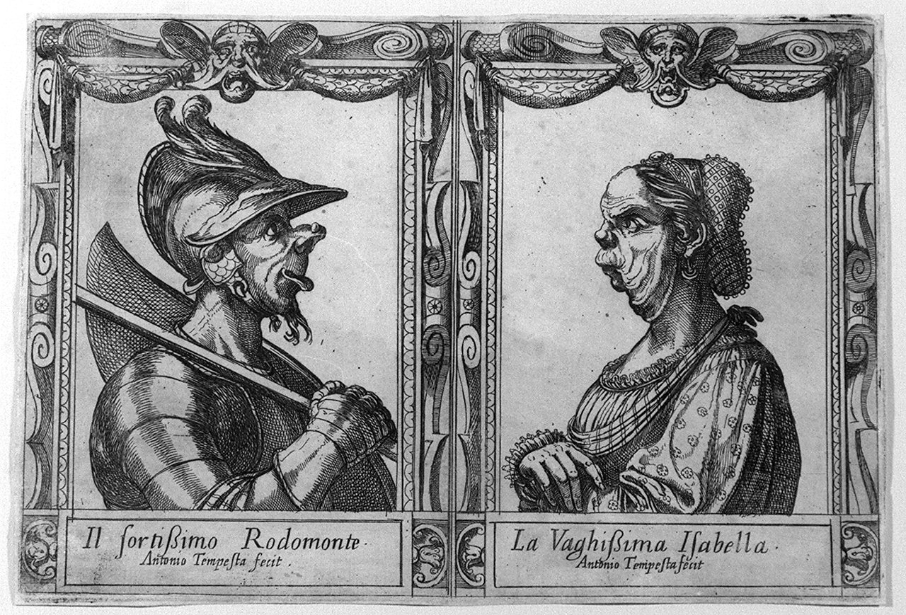 caricature di figura maschile e figura femminile (stampa smarginata, elemento d'insieme) di Tempesta Antonio (secc. XVI/ XVII)