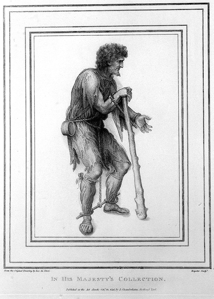 uomo in ceppi con clava (stampa, elemento d'insieme) di Shepster, Leonardo da Vinci (sec. XIX)