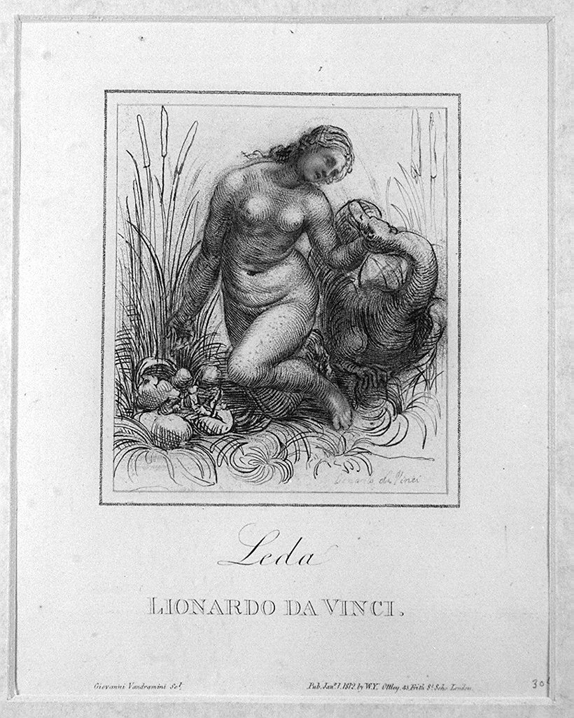 Leda e il cigno (stampa) di Vendramini Giovanni, Leonardo da Vinci (sec. XIX)