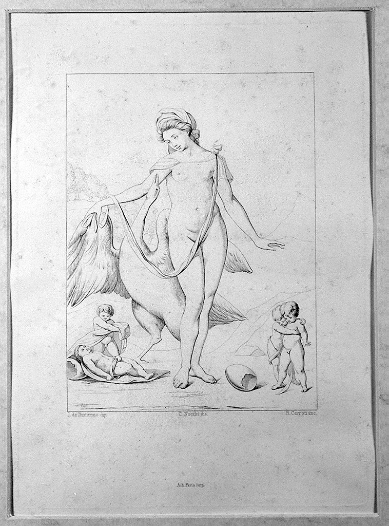 Leda e il cigno (stampa) di Cerroti R, Nocchi Giovan Battista, Carucci Jacopo detto Pontormo (sec. XIX)