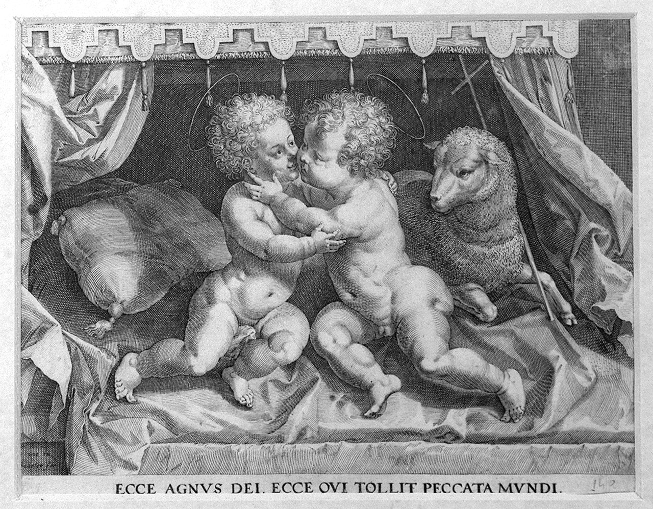 Gesù Bambino e san Giovannino (stampa tagliata) di Sadeler Raffaello (sec. XVII)