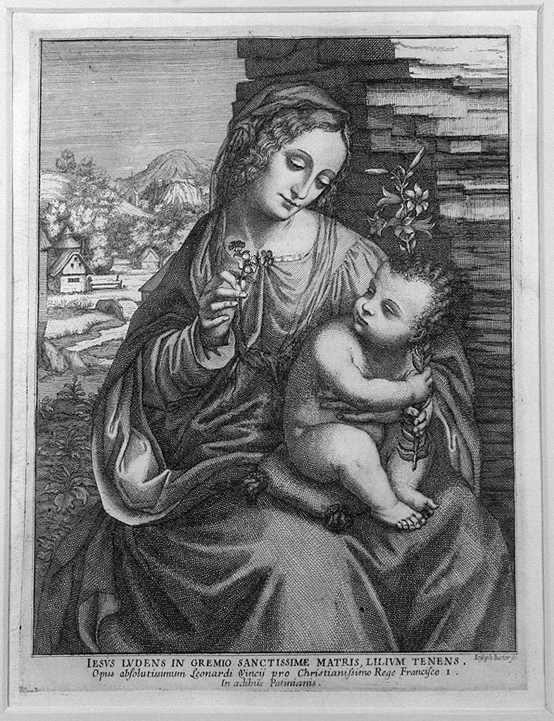 Madonna col Bambino che regge un giglio, Madonna con Bambino che tiene in mano un giglio (stampa) di Juster Joseph, Pedrini Giovanni detto Giampetrino (sec. XVII)
