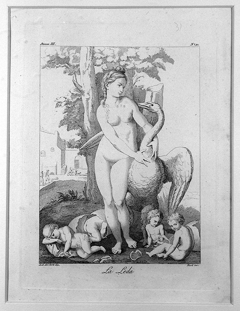 Leda e il cigno (stampa, elemento d'insieme) di Piroli Tommaso, Andrea d'Agnolo detto Andrea del Sarto (secc. XVIII/ XIX)