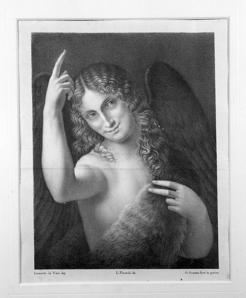 angelo annunciante (stampa) di Gozzini Gaspare, Fineschi Luigi, Leonardo da Vinci (seconda metà sec. XIX)