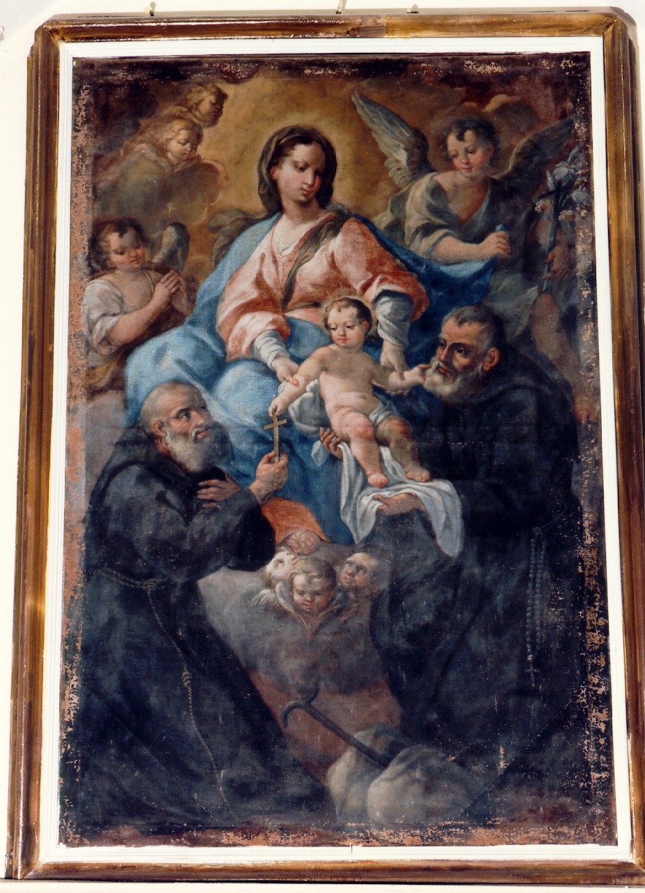 Madonna con Bambino tra San Felice da Cantalice e San Serafino da Montegranaro (dipinto) - ambito siciliano (sec. XVIII)