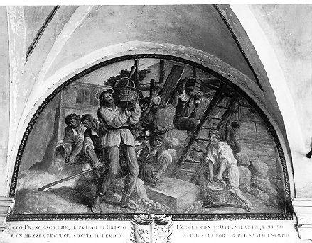 SAN FRANCESCO D'ASSISI RESTAURA LA PORZIUNCOLA (lunetta, elemento d'insieme) di Ademollo Luigi (sec. XIX)