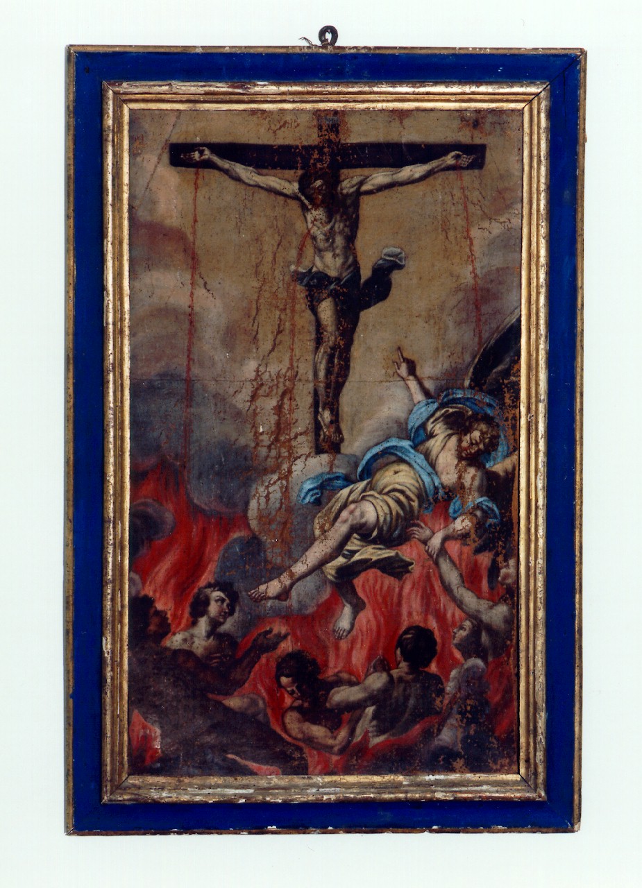 angelo intercede per le anime del purgatorio presso Cristo crocifisso (dipinto) - ambito siciliano (Seconda metà sec. XVIII)