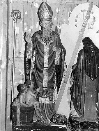 SAN NICOLA DI BARI RESUSCITA I TRE FANCIULLI (statua) - ambito lunigianese (sec. XIX)