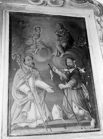 MADONNA CON BAMBINO IN GLORIA CON SAN BERNARDO E SAN ROCCO (dipinto) - ambito italiano (sec. XVIII)