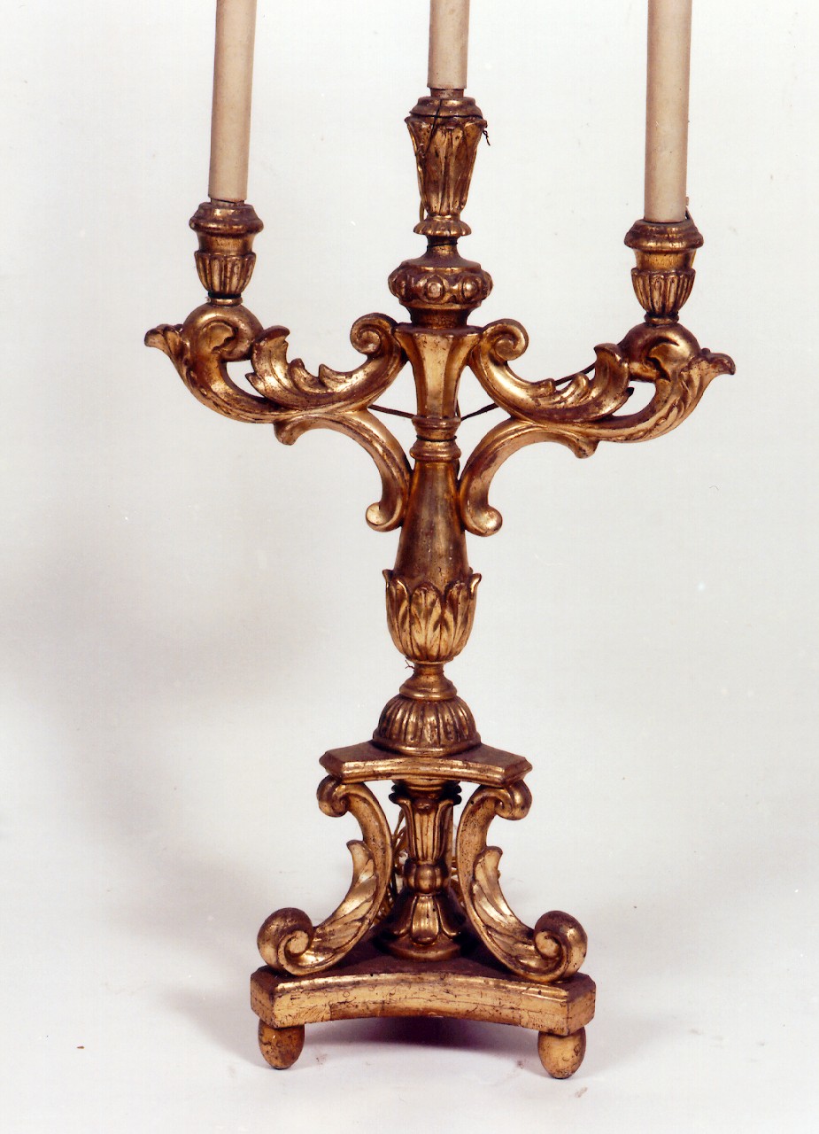 candelabro - a tre bracci, serie - produzione siciliana (Prima metà sec. XIX)