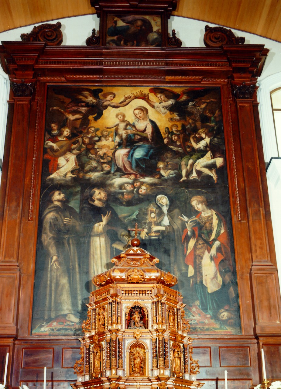 Madonna degli angeli, Madonna con Bambino tra San Francesco d'Assisi, San Domenico, Santa Chiara e Santa Caterina d'Alessandria (dipinto) - ambito siciliano (sec. XVII)