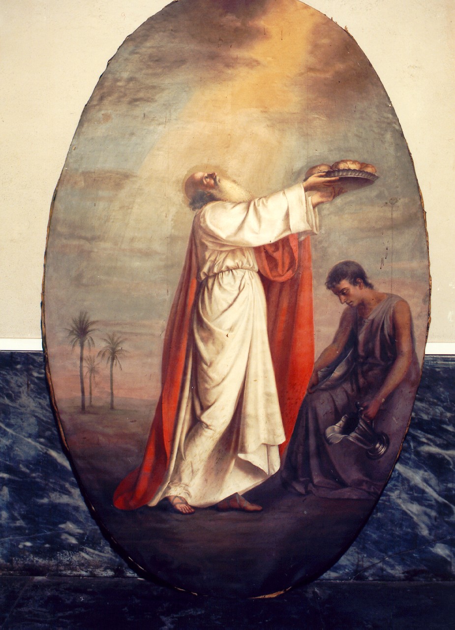 figura maschile che offre del pane al cielo (dipinto) - ambito siciliano (sec. XIX)