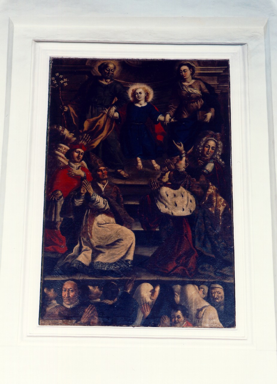 sacra famiglia tra nobili, clero e popolo (dipinto) - ambito siciliano (Prima metà sec. XVIII)