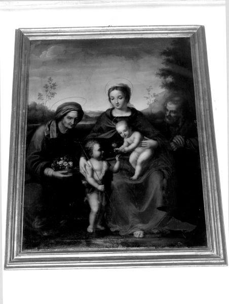 MADONNA CON BAMBINO, SANT'ANNA, SAN GIUSEPPE E SAN GIOVANNINO (dipinto) - ambito lucchese (seconda metà sec. XIX)