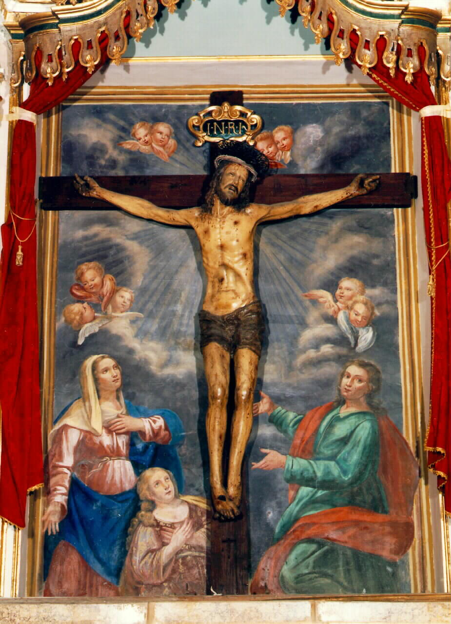 Madonna, San Giovanni evangelista e Santa Maria Maddalena ai piedi di Cristo crocifisso (dipinto murale) - ambito siciliano (Fine/inizio secc. XVIII/ XIX)
