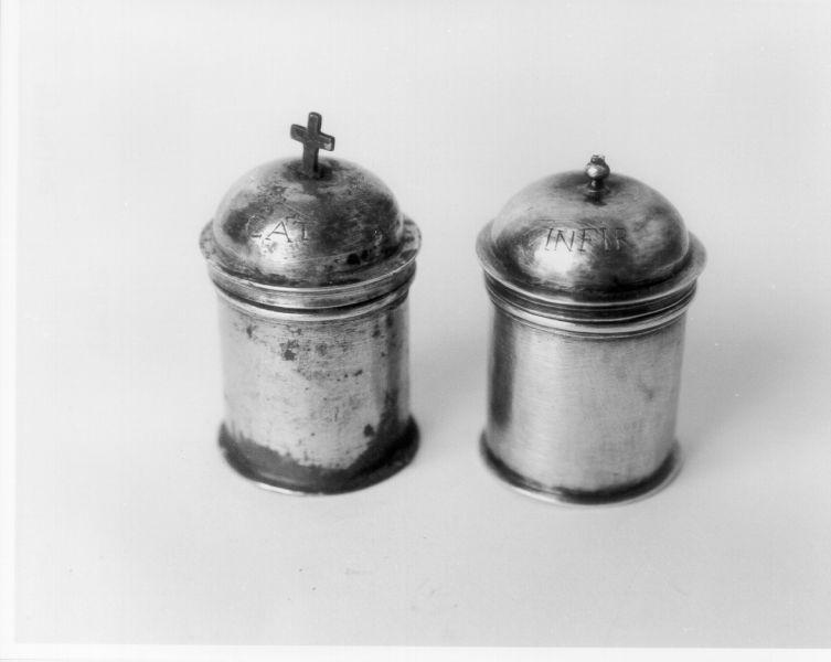 vasetti per oli santi, serie - bottega italiana (sec. XIX)