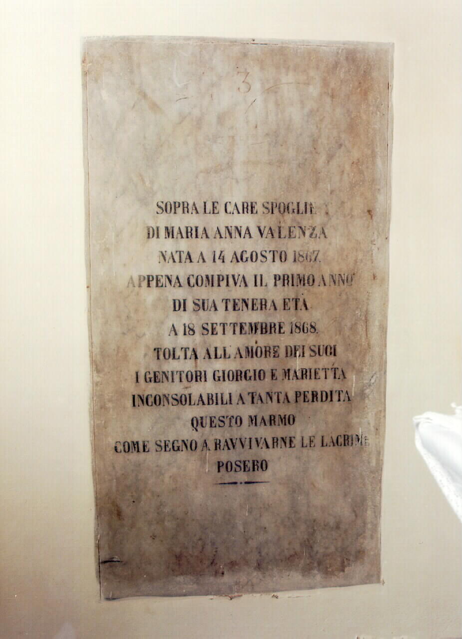 lapide commemorativa - ambito siciliano (sec. XIX)