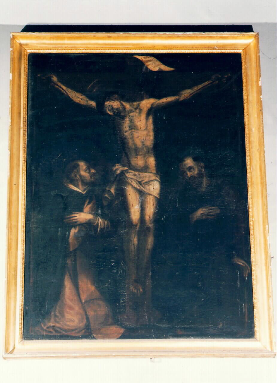 Cristo crocifisso tra San Francesco d'Assisi e San Domenico (dipinto) - ambito siciliano (sec. XVII)